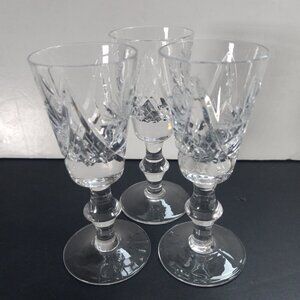 Vintage Cut Crystal Pinwheel Pattern Liqueur Stemmed Glasses 1960s Lot of Three